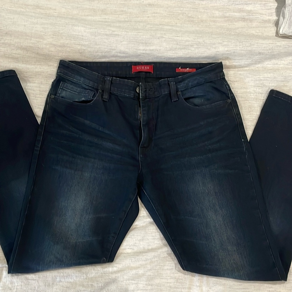 Guess Navy Blue Straight-Leg Jeans with Vintage Wash